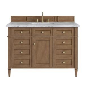 Brittany 48" Single Vanity, Pecan w/ 3 CM Carrara Marble Top