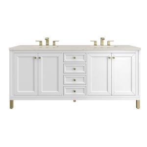 Chicago 72" Double Vanity, Glossy White, w/ 3 CM Siberian Silestone Top