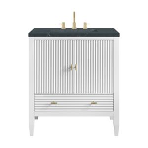 Myrrin 30" Single Vanity, Bright White w/ 3 CM Charcoal Soapstone Silestone Top
