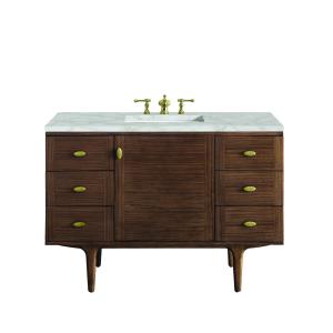 Amberly 48" Single Vanity, Mid-Century Walnut w/ 3 CM Victorian Silver Top w/FreePower Wireless Charger