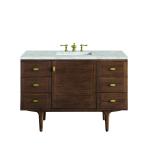 Amberly 48" Single Vanity, Mid-Century Walnut w/ 3 CM Victorian Silver Top w/FreePower Wireless Charger