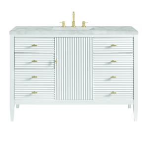 Myrrin 48" Single Vanity, Bright White w/ 3 CM Victorian Silver Silestone Top w/FreePower Wireless Charger