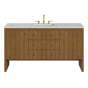 Hudson 60" Single Vanity, Honey Oak w/ 3 CM Eternal Jasmine Pearl Silestone Top