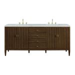 Myrrin 72" Double Vanity, Mid Century Walnut w/ 3 CM Eternal Jasmine Pearl Silestone Top w/FreePower Wireless Charger