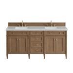 Brittany 72" Double Vanity, Pecan w/ 3 CM Ethereal Noctis Silestone Top