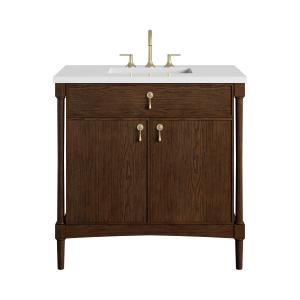 Kinnsden 36" Single Vanity, Sable Oak w/ 3 CM White Zeus Silestone Top