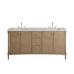 Kinnsden 72" Double Vanity, Weathered Oak w/ 3 CM Ethereal Noctis Silestone Top w/FreePower Wireless Charger