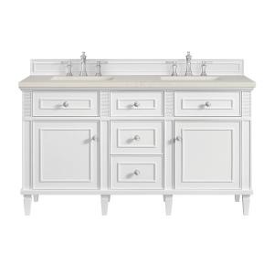 Lorelai 60" Double Vanity, Bright White, w/ 3 CM Siberian Silestone Top w/FreePower Wireless Charger