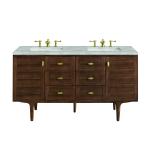 Amberly 60" Double Vanity, Mid-Century Walnut w/ 3 CM Victorian Silver Top w/FreePower Wireless Charger