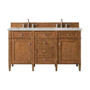 Brittany 60" Double Vanity, Saddle Brown w/ 3 CM Victorian Silver Silestone Top w/FreePower Wireless Charger
