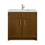 Bellshire 36" Single Vanity, Honey Oak w/ Single Hole 3 CM White Zeus Silestone Top and Matching Backsplash