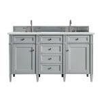 Brittany 60" Double Vanity, Urban Gray w/ 3 CM Ethereal Noctis Silestone Top w/FreePower Wireless Charger
