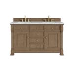 Brookfield 60" Double Vanity, Pecan w/ 3 CM Ethereal Noctis Silestone  Top w/FreePower Wireless Charger