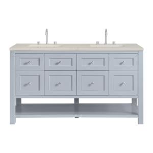 Breckenridge 60" Double Vanity, Serenity Blue, w/ 3 CM Siberian Silestone Top