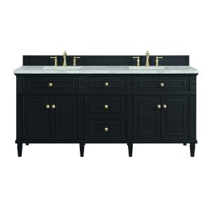 Lorelai 72" Double Vanity, Black Onyx w/ 3 CM Victorian Silver Silestone Top w/FreePower Wireless Charger