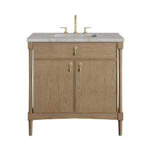 Kinnsden 36" Single Vanity, Weathered Oak w/ 3 CM Victorian Silver Silestone Top