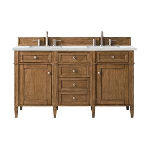 Brittany 60" Double Vanity, Saddle Brown w/ 3 CM Ethereal Noctis Silestone Top w/FreePower Wireless Charger