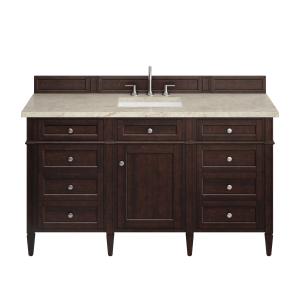 Brittany 60" Single Vanity, Burnished Mahogany, w/ 3 CM Tajnar Eclos Top
