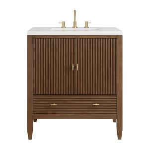 Myrrin 30" Single Vanity, Mid-Century Walnut w/ 3 CM White Zeus Silestone Top