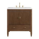 Myrrin 30" Single Vanity, Mid-Century Walnut w/ 3 CM White Zeus Silestone Top