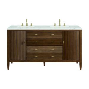 Myrrin 60" Double Vanity, Mid Century Walnut w/ 3 CM Ethereal Noctis Silestone Top w/FreePower Wireless Charger