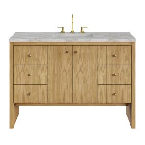 Hudson 48" Single Vanity, Light Natural Oak w/ 3 CM Victorian Silver Top w/ FreePower Wireless Charger