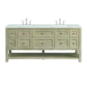 Breckenridge 72" Double Vanity, Whitewashed Oak w/ 3 CM Ethereal Noctis Silestone Top w/FreePower Wireless Charger