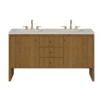Hudson 60" Double Vanity, Honey Oak w/ 3 CM Siberian Silestone Top w/FreePower Wireless Charger