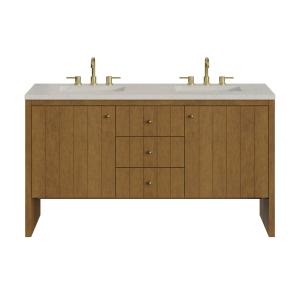 Hudson 60" Double Vanity, Honey Oak w/ 3 CM Siberian Silestone Top w/FreePower Wireless Charger