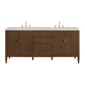 Myrrin 72" Vanity, Mid Century Walnut, w/ 3 CM Siberian Silestone Top