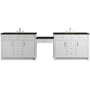 Bellshire 120" Dual Vanity Set with 24" Make-Up Counter, Bright White w/3 cm Phantome Eclos Top
