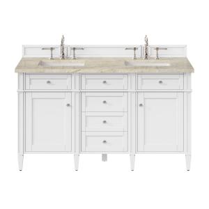 Brittany 60" Double Vanity in Bright White, w/ 3 CM Tajnar Eclos Top