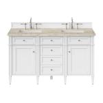 Brittany 60" Double Vanity in Bright White, w/ 3 CM Tajnar Eclos Top w/FreePower Wireless Charger