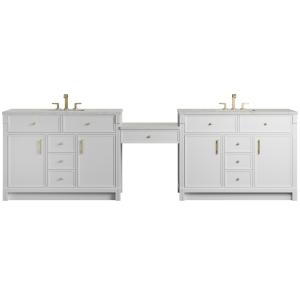 Bellshire 120" Dual Vanity Set with 24" Make-Up Counter, Bright White w/3 cm Lime Delight Silestone Top