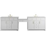 Bellshire 120" Dual Vanity Set with 24" Make-Up Counter, Bright White w/3 cm Lime Delight Silestone Top