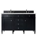 Brittany 60" Double Vanity, Black Onyx w/ 3 CM Ethereal Noctis Silestone Top w/FreePower Wireless Charger