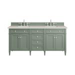 Brittany 72" Double Vanity, Smokey Celadon, w/ 3 CM Siberian Silestone Top w/FreePower Wireless Charger