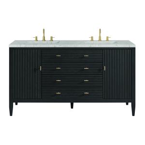 Myrrin 60" Double Vanity, Carbon Oak w/ 3 CM Eternal Jasmine Pearl Silestone Top w/FreePower Wireless Charger