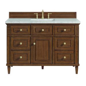 Lorelai 48" Single Vanity, Mid-Century Walnut w/ 3 CM Eternal Jasmine Pearl Silestone Top w/FreePower Wireless Charger