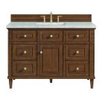 Lorelai 48" Single Vanity, Mid-Century Walnut w/ 3 CM Eternal Jasmine Pearl Silestone Top w/FreePower Wireless Charger