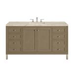 Chicago 60" Single Vanity, Walnut Whisper, w/ 3 CM Tajnar Eclos Top w/FreePower Wireless Charger