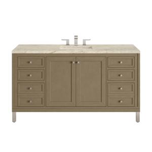 Chicago 60" Single Vanity, Walnut Whisper, w/ 3 CM Tajnar Eclos Top w/FreePower Wireless Charger
