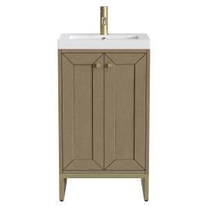Chianti 20" Single Vanity, Walnut Whisper, Champagne Brass, w/ White Glossy Composite Stone Top
