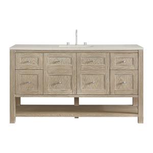Breckenridge 60" Single Vanity, Whitewashed Oak, w/ 3 CM Siberian Silestone Top w/FreePower Wireless Charger