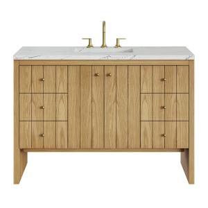 Hudson 48" Single Vanity, Light Natural Oak w/ 3 CM Ethereal Noctis Top w/ FreePower Wireless Charger