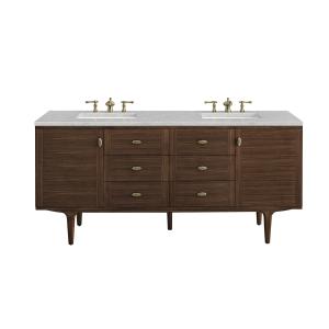 Amberly 72" Double Vanity, Mid-Century Walnut w/ 3 CM Eternal Jasmine Pearl Top w/FreePower Wireless Charger