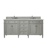 Brittany 72" Double Vanity, Urban Gray, w/ 3 CM Siberian Silestone Top