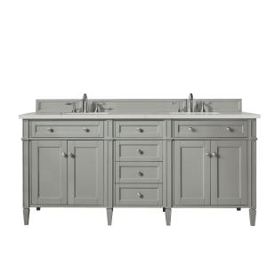 Brittany 72" Double Vanity, Urban Gray, w/ 3 CM Siberian Silestone Top w/FreePower Wireless Charger