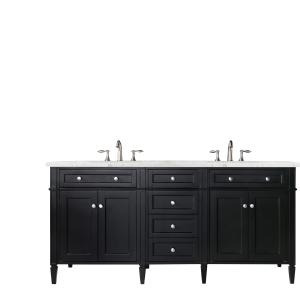Brittany 72" Double Vanity, Black Onyx w/ 3 CM Eternal Jasmine Pearl Silestone Top w/FreePower Wireless Charger