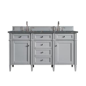Brittany 60" Double Vanity, Urban Gray w/ 3 CM Parisien Bleu Silestone Top w/FreePower Wireless Charger